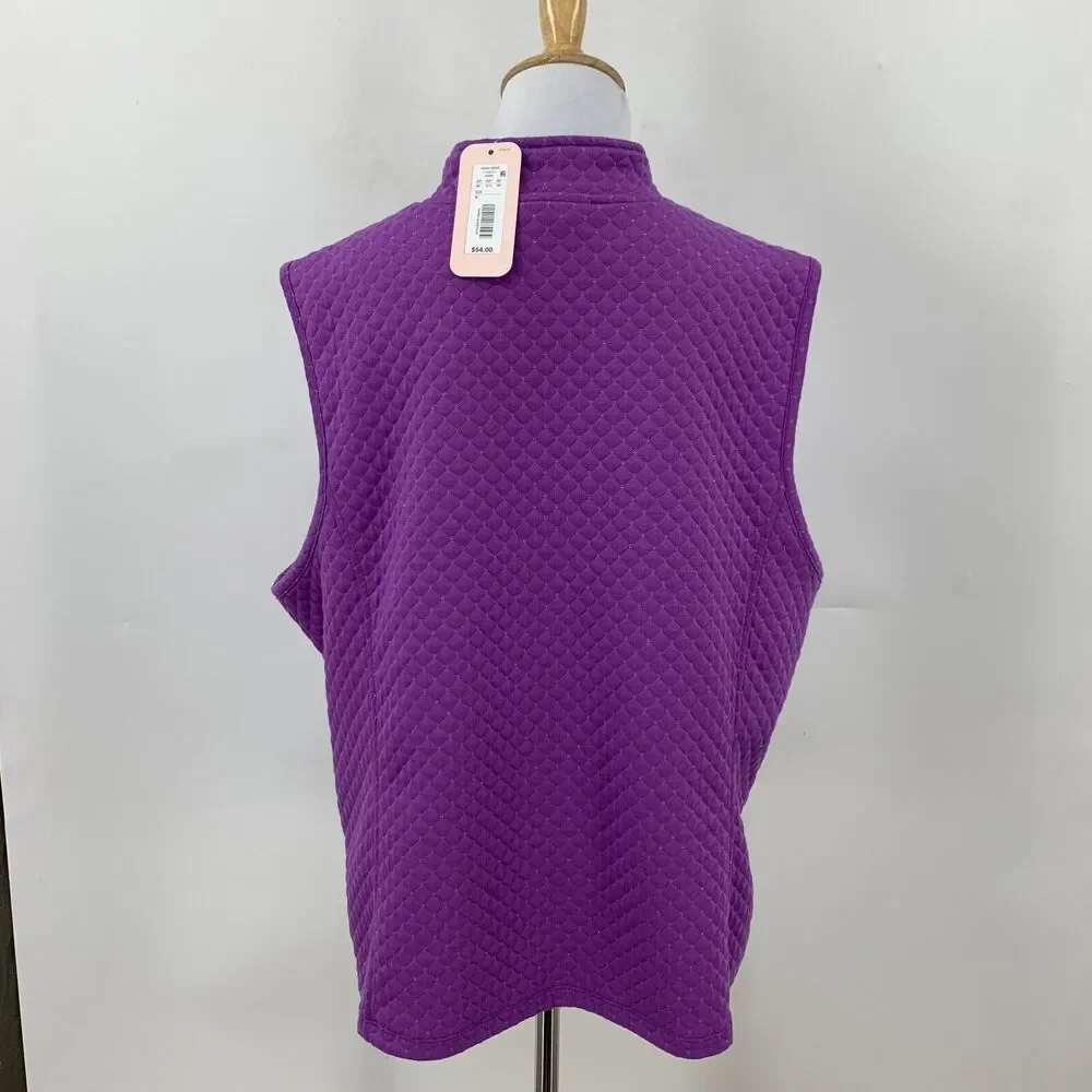 Allison Daley Quilted Vest Womens XS Extra Small Purple Sparkly Full Zip Pockets